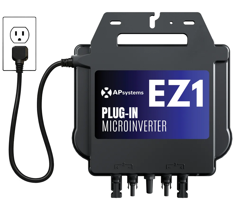 APsystems EZ1 microinverter with its power cord.